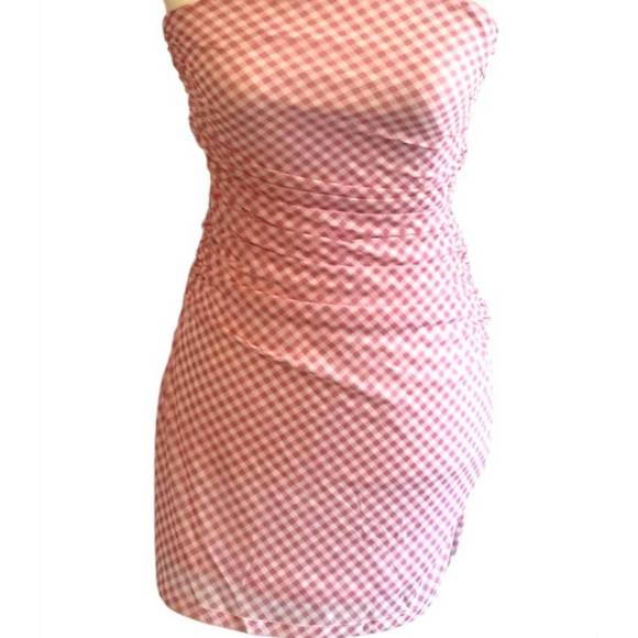 NEW NEEDII women's gingham mesh tube mini dress in pink - Picture 1 of 2